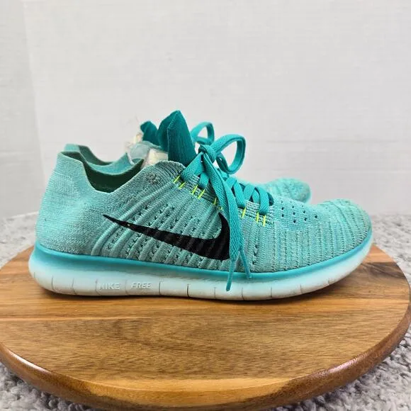 Nike Free Rn Flyknit Hyer Turquoise Athletic Running Shoes Womens 8.5 831070-307