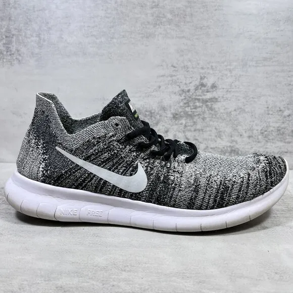 Nike Free RN Flyknit Running Shoes - Women's Size 8.5 - Black White Oreo
