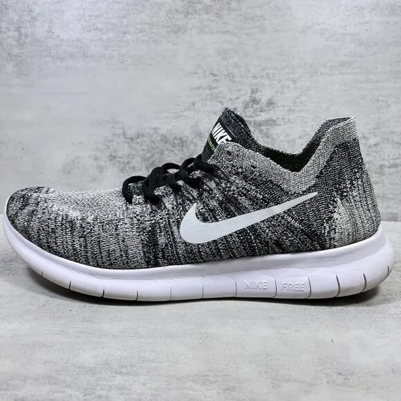 Nike Free RN Flyknit Running Shoes - Women's Size 8.5 - Black White Oreo