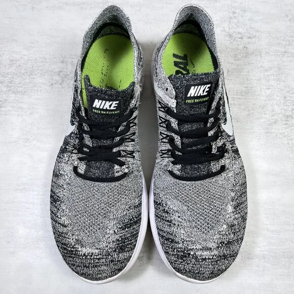 Nike Free RN Flyknit Running Shoes - Women's Size 8.5 - Black White Oreo