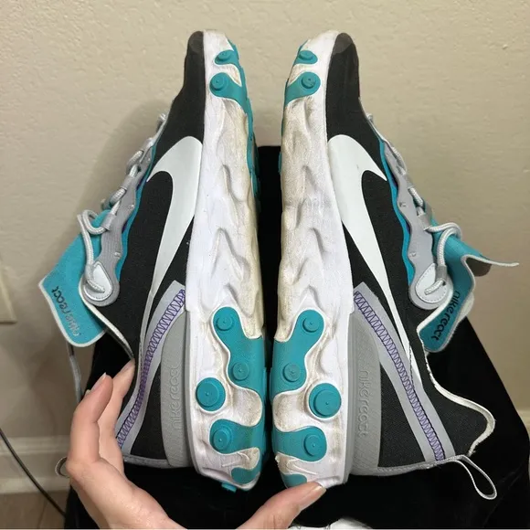 NIKE men’s aqua blue and black React Element 55 SE athletic shoes 11.5