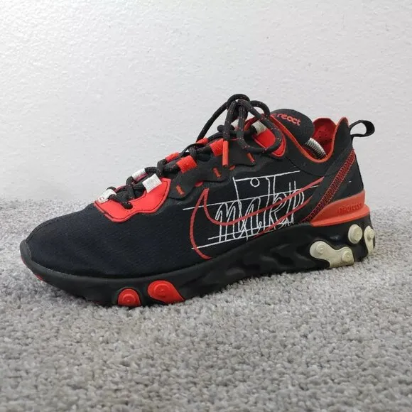 Nike React Element Script Swoosh Mens Size 7 Running Shoes Black Red CK9285-001