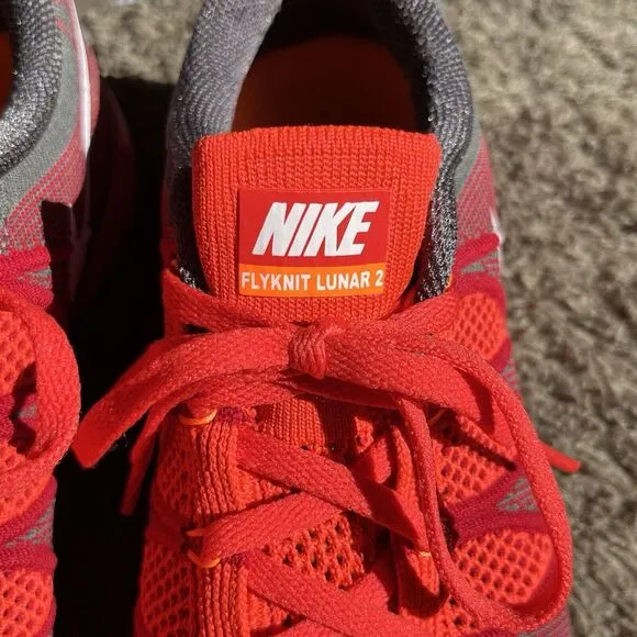 Nike Shoes Men Size 8.5 Flyknit lunar 2 Light Crimson Orange 620465 2013‎