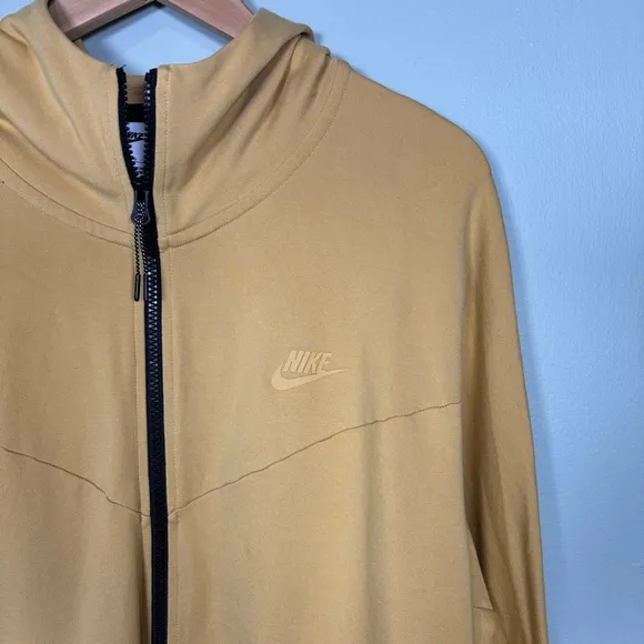 Nike Tech Full-Zip Lightweight Hooded Knit Jacket-Golden Yellow-Men XL