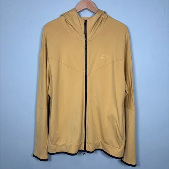 Nike Tech Full-Zip Lightweight Hooded Knit Jacket-Golden Yellow-Men XL