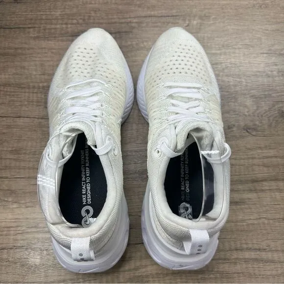 Nike~Mens React Infinity Run Flyknit 2~ White Running Shoes~Size 9