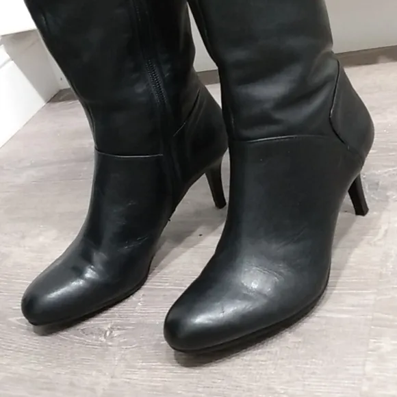 Nine West, Barely Worn Heeled Calfskin Leather Tall Dress Boots