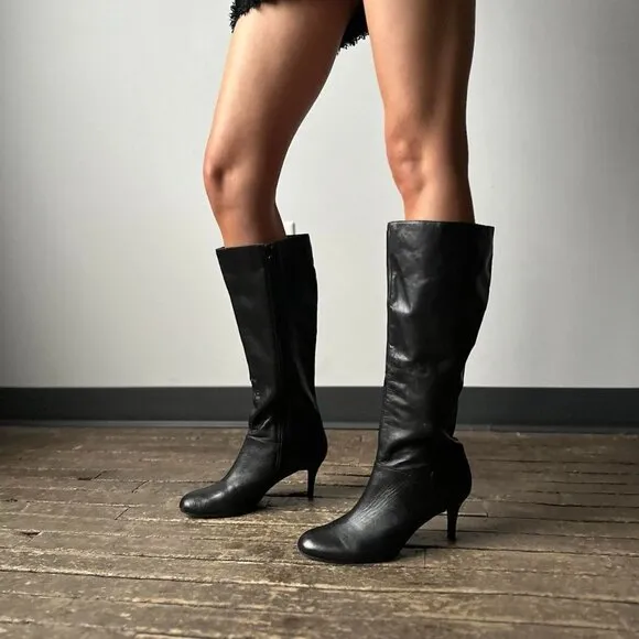 Nine West, Barely Worn Heeled Calfskin Leather Tall Dress Boots