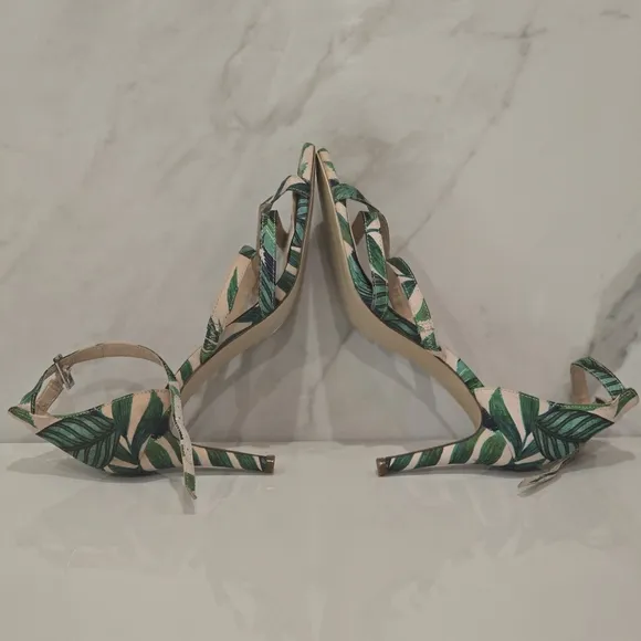 Nine West Green Leaf Print Strappy open toe Women's Heels Size 6.5