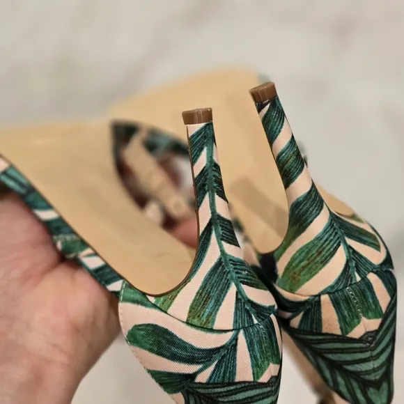 Nine West Green Leaf Print Strappy open toe Women's Heels Size 6.5