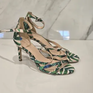 Nine West Green Leaf Print Strappy open toe Women's Heels Size 6.5