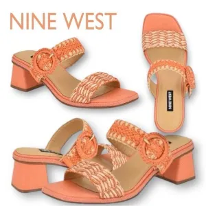 NINE WEST Women’s Emerey Block Heels Sandals in the Size 9 in Orange Color