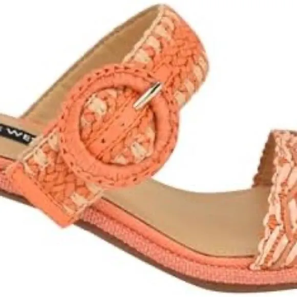 NINE WEST Women’s Emerey Block Heels Sandals in the Size 9 in Orange Color