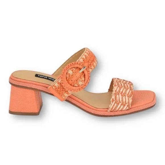 NINE WEST Women’s Emerey Block Heels Sandals in the Size 9 in Orange Color