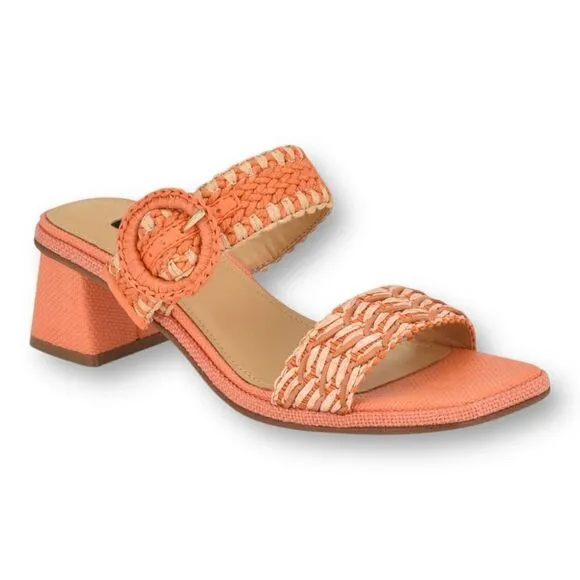 NINE WEST Women’s Emerey Block Heels Sandals in the Size 9 in Orange Color