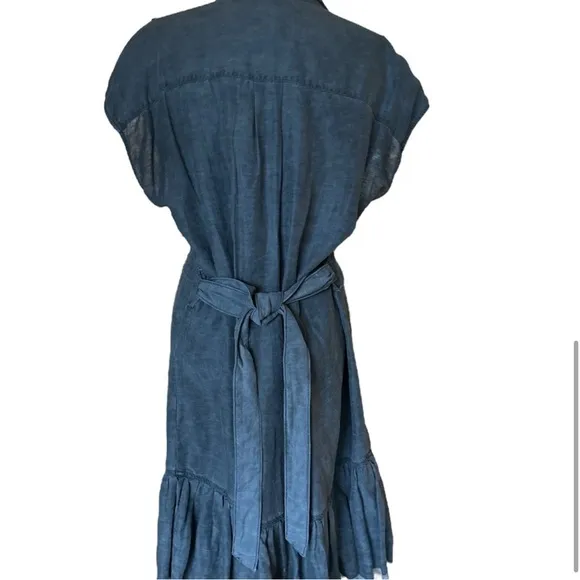 NSF Charcoal Gray Denim Belted Raw Hem Collared Shirt Dress – Size Medium