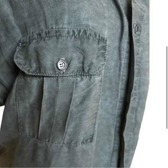NSF Charcoal Gray Denim Belted Raw Hem Collared Shirt Dress – Size Medium