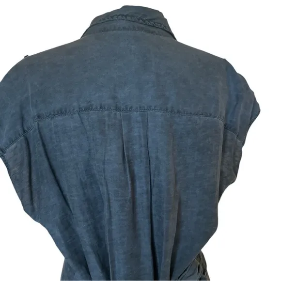 NSF Charcoal Gray Denim Belted Raw Hem Collared Shirt Dress – Size Medium