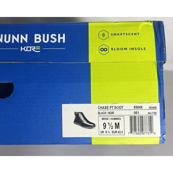 Nunn Bush Boots Chase Plain Toe Black Men’s Size 9.5 Chukka
