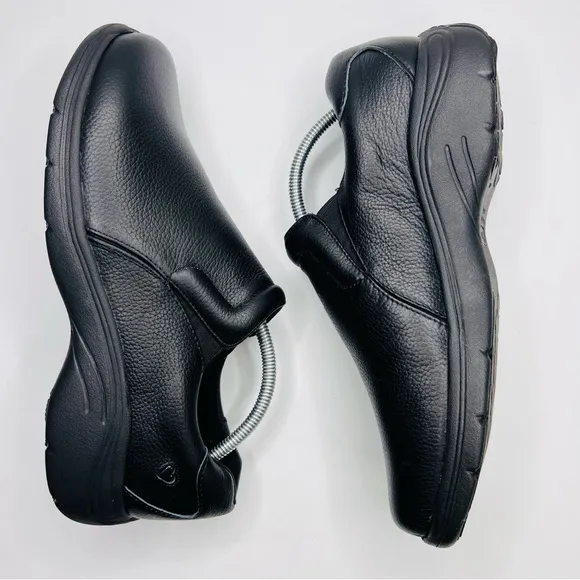 Nurse Mates Dove Black Pebble Leather Slip On Nurse Shoes Women’s Size 1…