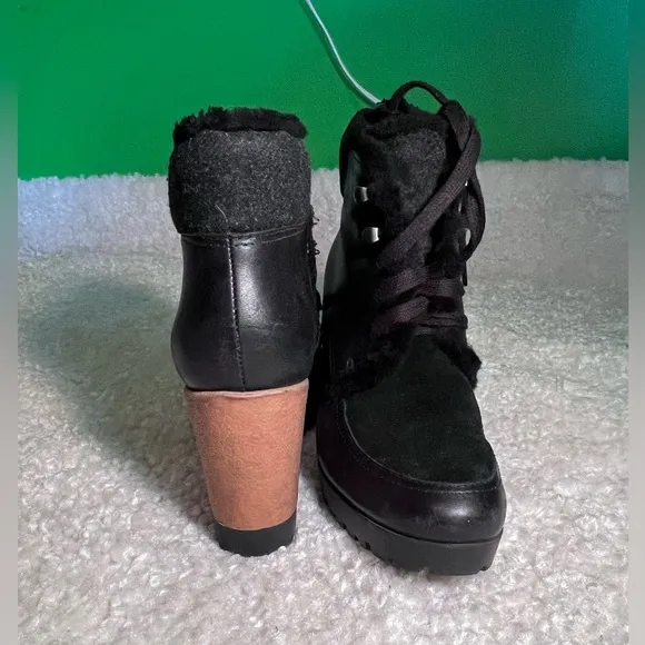 NWOB $328 Cole Haan | Henson | Sheep Fur | Wedge Winter Booties | Black Leather