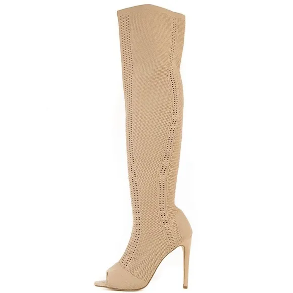 NWOB Cape Robbin Elnora-27 Nude Thigh High Boots Size 6.5