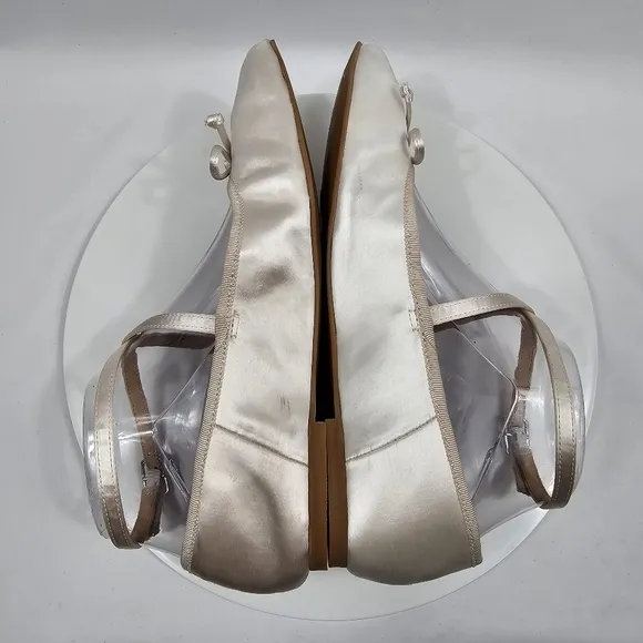 NWOT Dolce Vita Reilly Ballet Flat Satin Square Toe Buckle Ankle Strap White 7.5