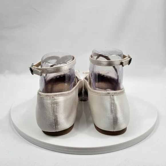NWOT Dolce Vita Reilly Ballet Flat Satin Square Toe Buckle Ankle Strap White 7.5
