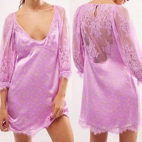 NWOT-Free People- ”About that” silky and lace mini dress-Size Medium