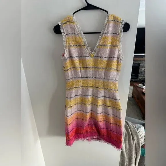 NWOT Maeve by Anthropologie Sleeveless Tweed Striped Frayed Mini Dress – Size 0