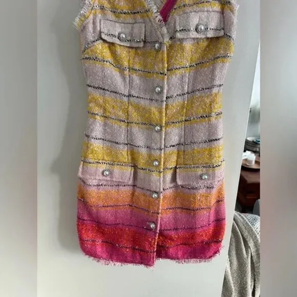NWOT Maeve by Anthropologie Sleeveless Tweed Striped Frayed Mini Dress – Size 0
