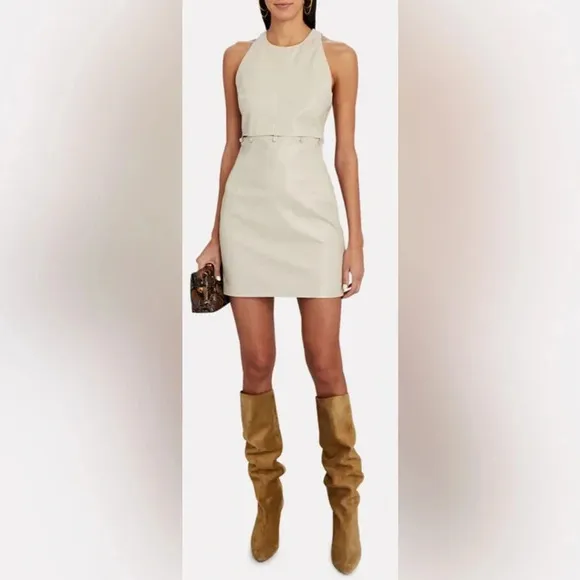 NWOT NANUSHKA Layan Vegan White Leather Mini Dress Women Ivory Button Waist XS