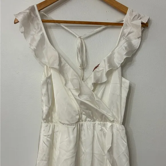 NWOT Show Me Your Mumu Samantha Ruffle Wrap Satin Midi Dress in Luxe Ivory Satin