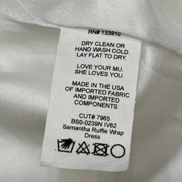 NWOT Show Me Your Mumu Samantha Ruffle Wrap Satin Midi Dress in Luxe Ivory Satin