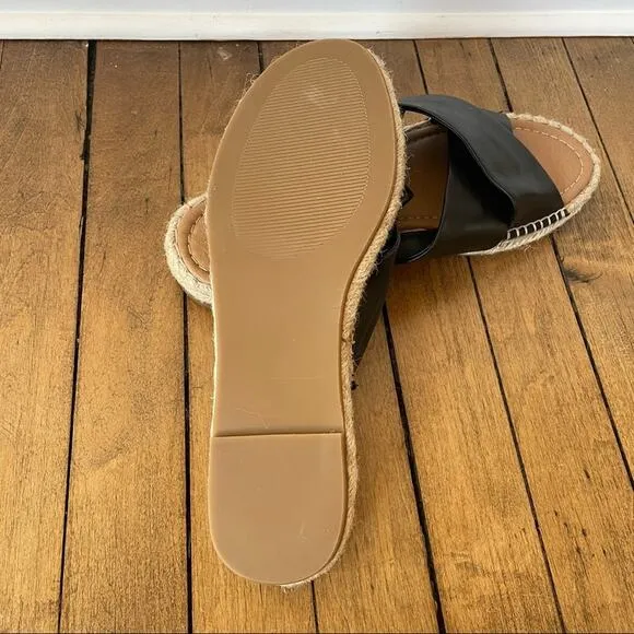 NWOT Steve Madden Brienna Black Leather Criss Cross Espadrille Slides Sandal 9.5
