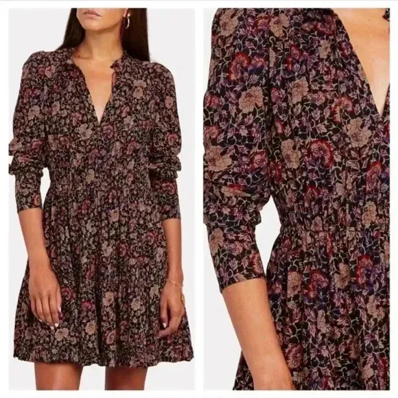 NWOT Ulla Johnson Navy Blue Liv Knee Length Dress in Midnight Floral Size 2