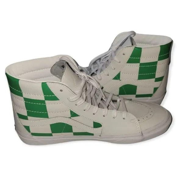 NWOT Van's Light Green &amp; White Sk8 Checkerd Sk8 Hightop Sneakers
