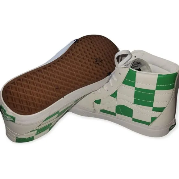 NWOT Van's Light Green &amp; White Sk8 Checkerd Sk8 Hightop Sneakers
