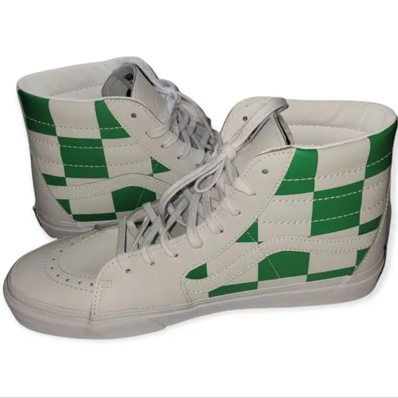 NWOT Van's Light Green &amp; White Sk8 Checkerd Sk8 Hightop Sneakers