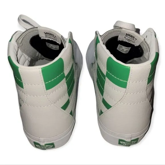 NWOT Van's Light Green &amp; White Sk8 Checkerd Sk8 Hightop Sneakers