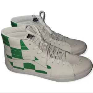 NWOT Van's Light Green &amp; White Sk8 Checkerd Sk8 Hightop Sneakers