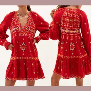 NWT $180 by Anthropologie [ Petite XXS/P ] Embroidered Tunic‎ Dress In Red