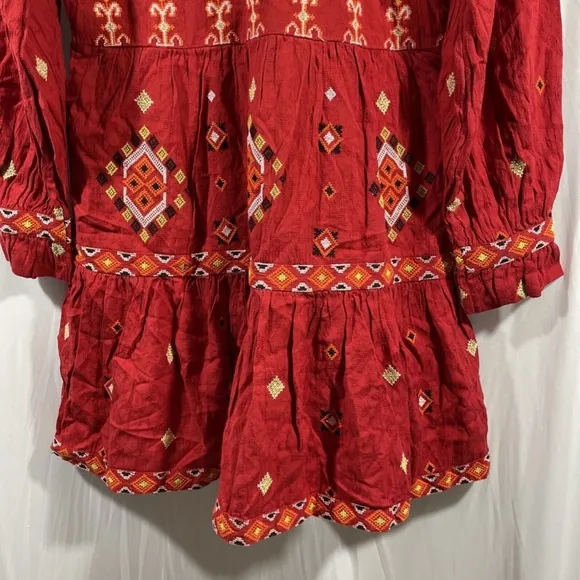 NWT $180 by Anthropologie [ Petite XXS/P ] Embroidered Tunic‎ Dress In Red