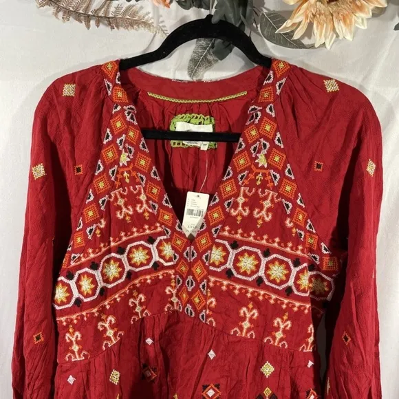 NWT $180 by Anthropologie [ Petite XXS/P ] Embroidered Tunic‎ Dress In Red