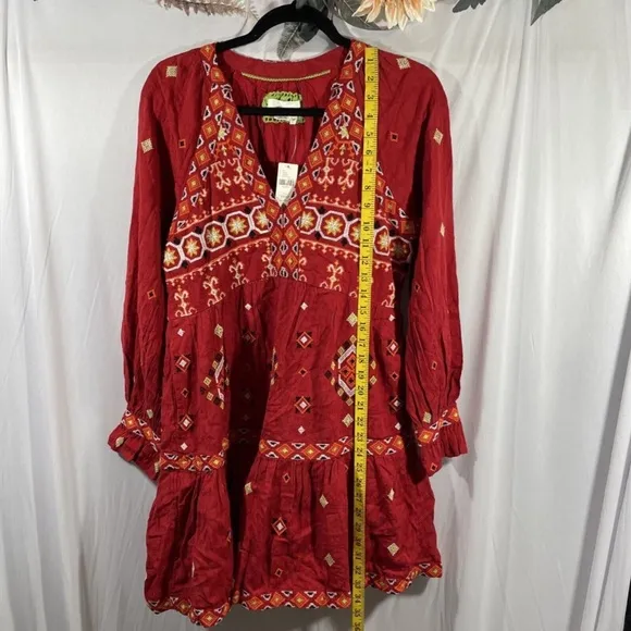 NWT $180 by Anthropologie [ Petite XXS/P ] Embroidered Tunic‎ Dress In Red