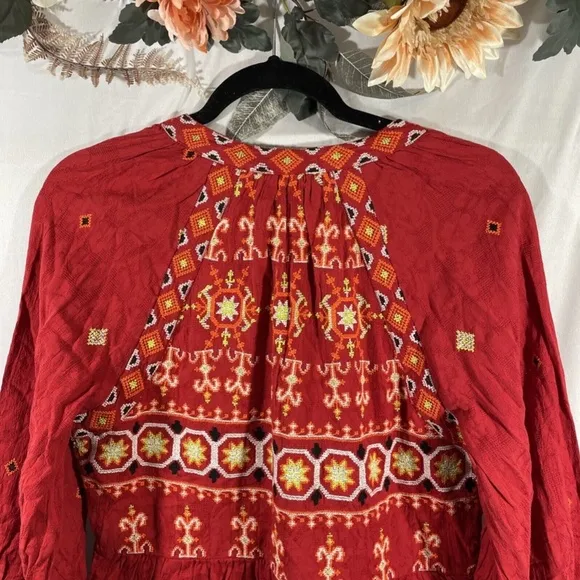 NWT $180 by Anthropologie [ Petite XXS/P ] Embroidered Tunic‎ Dress In Red
