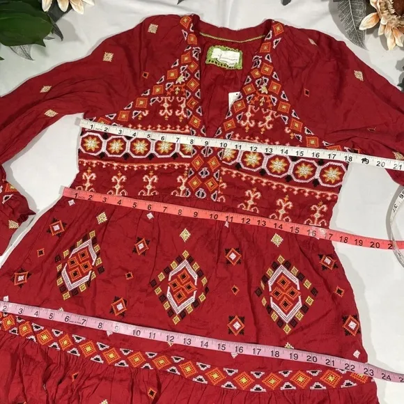 NWT $180 by Anthropologie [ Petite XXS/P ] Embroidered Tunic‎ Dress In Red