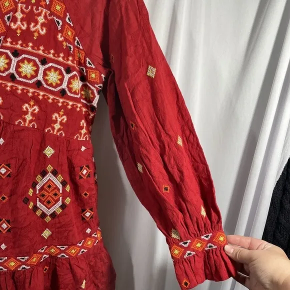 NWT $180 by Anthropologie [ Petite XXS/P ] Embroidered Tunic‎ Dress In Red