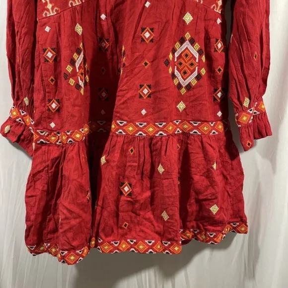 NWT $180 by Anthropologie [ Petite XXS/P ] Embroidered Tunic‎ Dress In Red