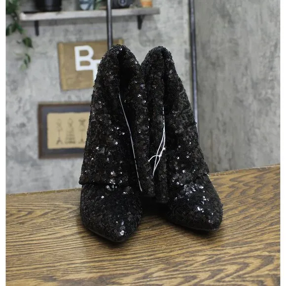 NWT a new day Womens Abba Sequin Foldover Tall Boots 91636693 Black 7M